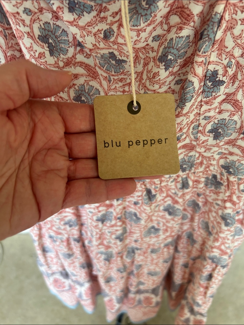 Blu Pepper Coral and Light Blue Paisley Tiered Ruffle-Strap Dress - Picture 2 of 4